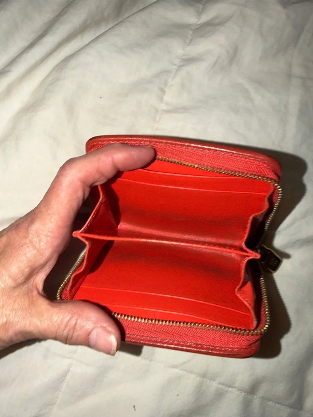 Loewe Small Red Pebbled LeatherWallet  Zip Card Holder with Gold Zip Pull
